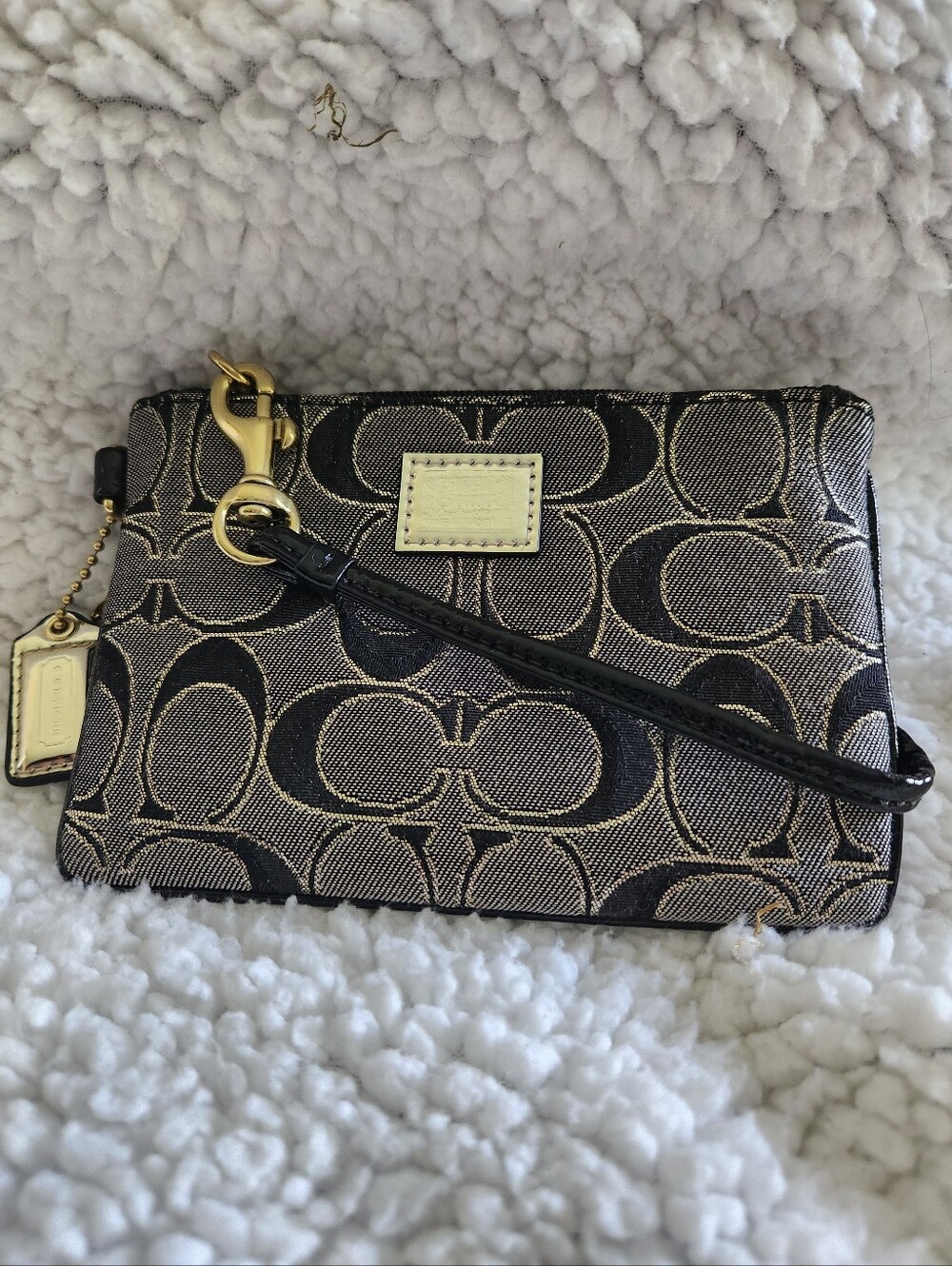 Coach Poppy Wristlet in Black and  Gold Hardware